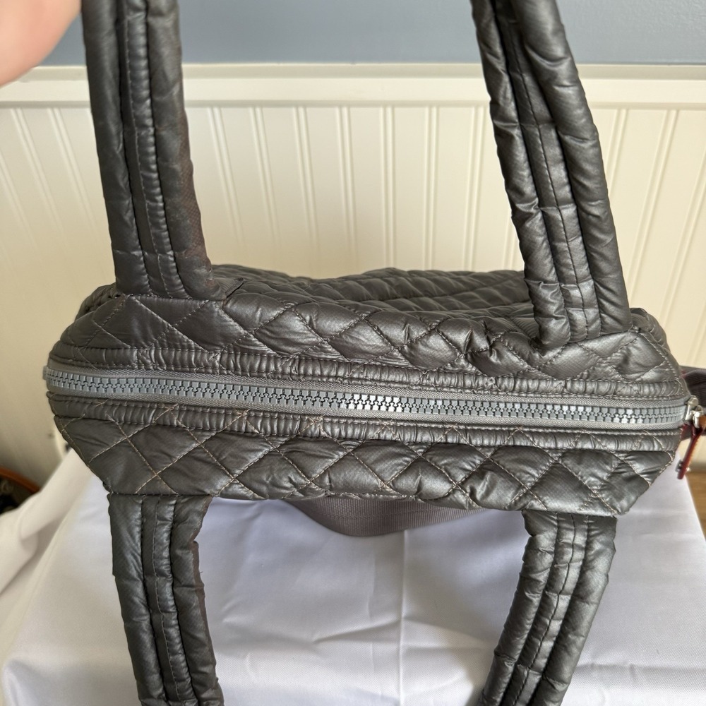 MZ Wallace Medium Sutton Quilted Nylon Bag Handbag Purse Metallic Gray Silver - Picture 7 of 16